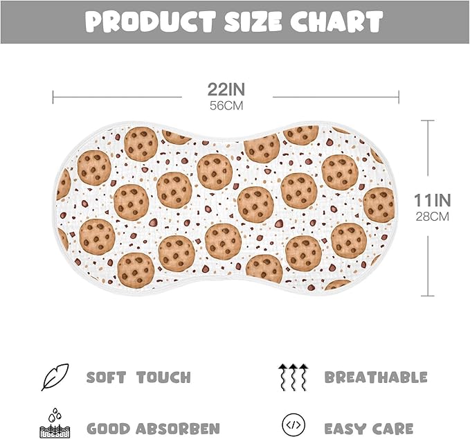 Muslin Burp Cloths for Baby Boys and Girls - 4-Pack Ultra Absorbent Chocolate Chip Cookies Muslin Washcloths, Newborn Towel, Milk Spit Up Rags, Burp Cloth Bib for Unisex, 22 x 11 Inch