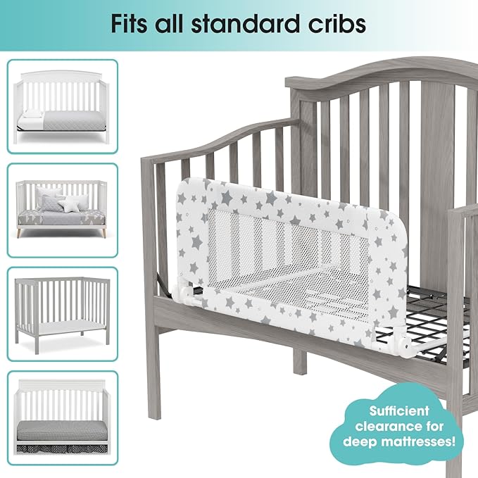 NUTIKAS Crib Rail Guard for Toddlers - 35.3" Toddler Bed Rails Convertible Safety Side Protector Swing Down Mesh Breathable Bed Barriers White Anchor Safety with Reinforced