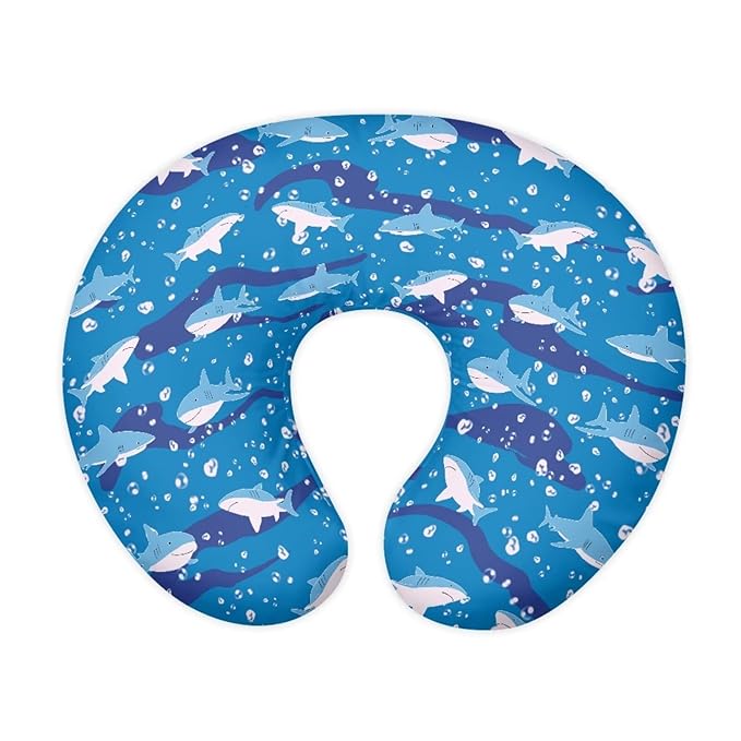 Jeiento Blue Shark Nursing Pillow Cover Easy to Install Polyester Covers Comfortable Soft Breastfeeding Pillows Covers for Baby Boys Girls