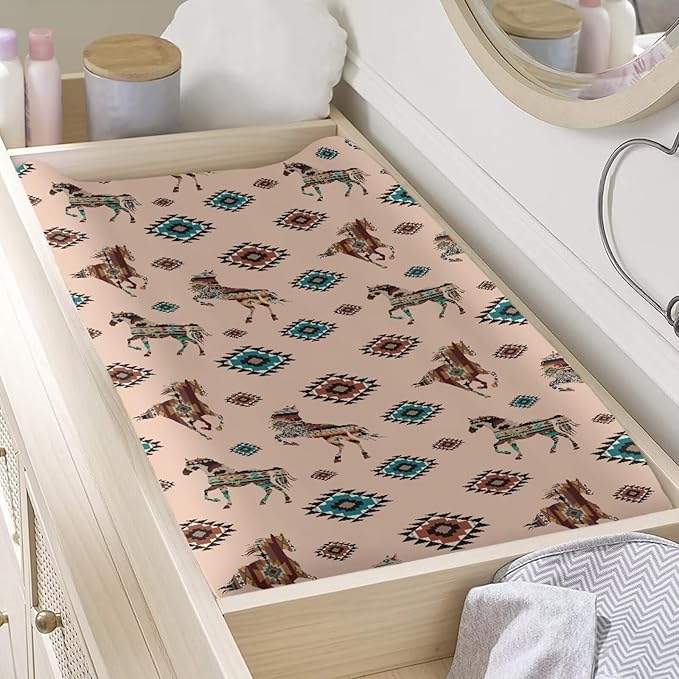 Western Diaper Change Table Covers Tribal Horse Changing Pad Cover for Baby Breathable Changing Mat Cover for Baby Girls Boys Gift for Friends
