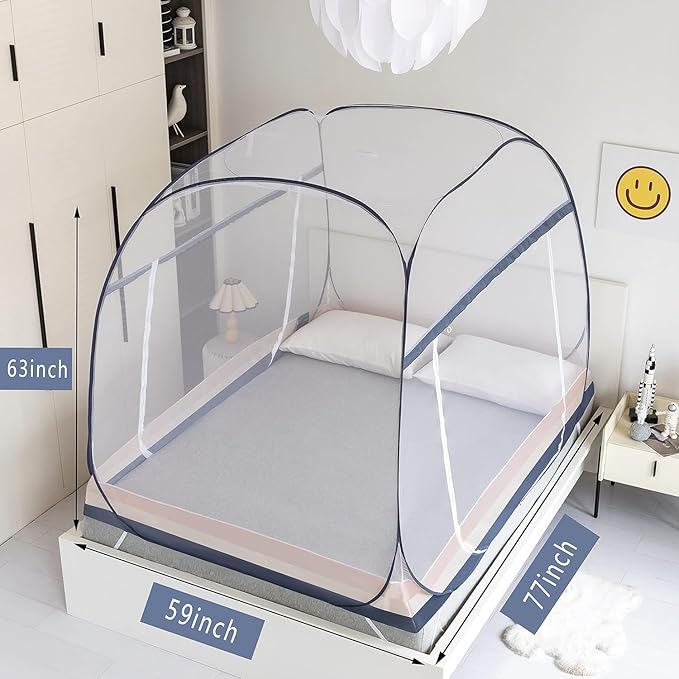 Pop Up Mosquito Net Tent for Bed,Portable Mosquito Net with Full Bed Mosquito Net Bottom & Instant Setup,Mosquito Net Tent for Indoor/Outdoor Use,Foldable Design Fits Kids & Adults (L77 xW59 xH63)