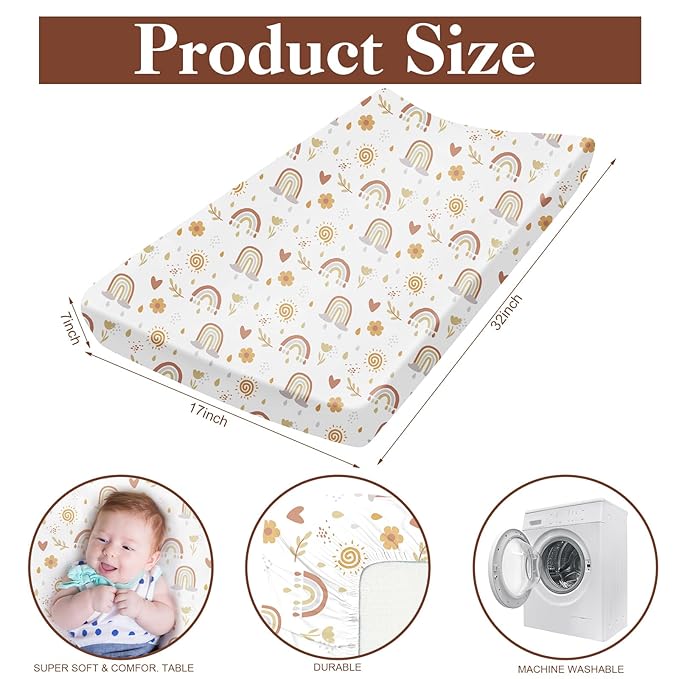 4 Pcs Boho Rainbow Changing Pad Cover 32' 'x 17" Soft Changing Table Pad Covers Wipeable Table Mat Diaper Boho Rainbow Nursery Decor for Baby Girls Boys