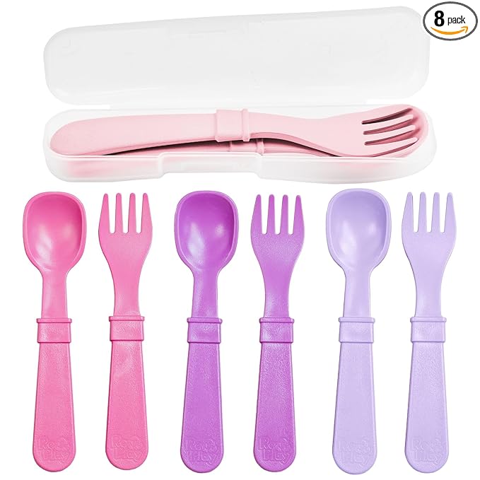 Re-Play Toddler Forks and Spoons Set - 4x4 Utensils Set for Kids - Dishwasher and Microwave Safe - Made in USA - Set of 8-5.8" x 1.2" x 0.2" - Princess