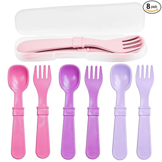 Re-Play Toddler Forks and Spoons Set - 4x4 Utensils Set for Kids - Dishwasher and Microwave Safe - Made in USA - Set of 8-5.8" x 1.2" x 0.2" - Princess