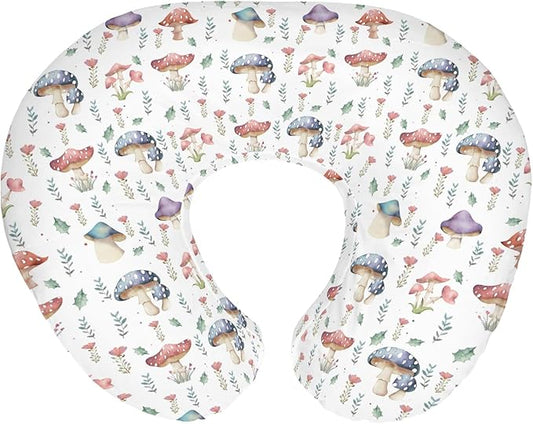 Fairytale Mushroom Baby Nursing Pillow Covers for Boy Girl Colorful Mushrooms Floral Leaves Nursing Pillowcase for Breastfeeding Pillows Magical Plant Soft Stretchy Slipcovers for Newborn Infant