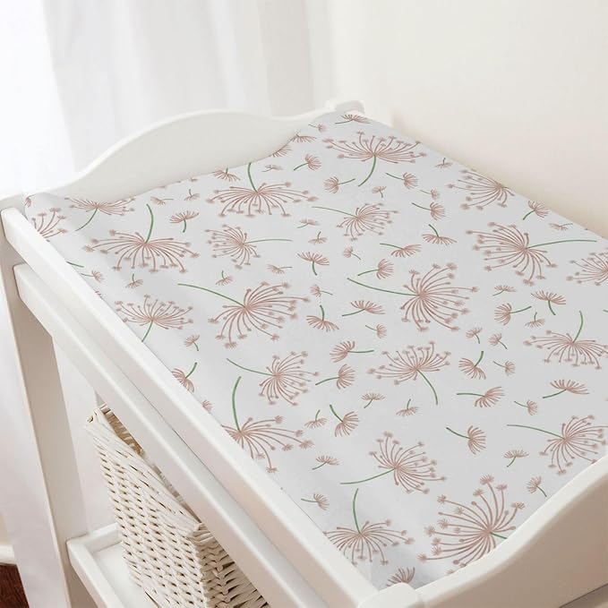 Boho Pink Floral Baby Changing Pad Cover for Boy Girl 32''x16'' Vintage Flowers Unisex Fitted Changing Table Sheets Spring Wild Plants Soft Breathable Nursery Bedding Cradle & Bassinet Sheets