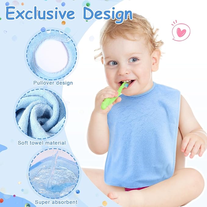 Hercicy Full Coverage Pullover Toddler Baby Bibs Terry Cloth Bibs with Snap Button for 0-4 Years Unisex Feeding Drooling
