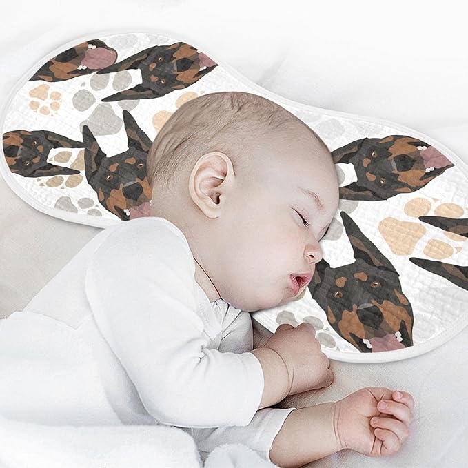 Muslin Burp Cloths for Baby Boys and Girls - 4-Pack Ultra Absorbent Doberman Dog Muslin Washcloths, Newborn Towel, Milk Spit Up Rags, Burp Cloth Bib for Unisex, 22 x 11 Inch