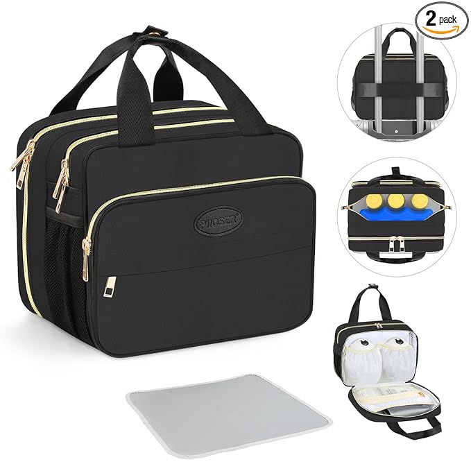 PIIOSER Breastmilk Cooler Travel Bag with Ice Pack, Compatible with Wearable Breast Pumps & Accessories - Breastfeeding On The Go for Nursing & Working Moms, Black