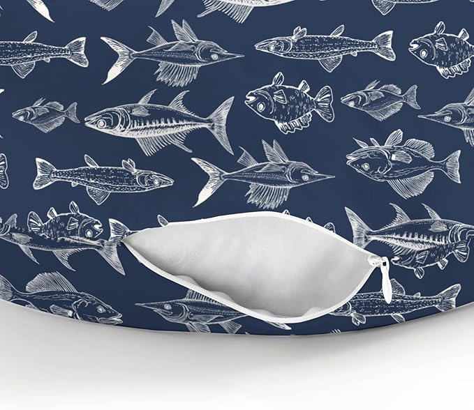 Navy Freshwater Fish Nursing Pillow Covers for Boy Girl Bass Carp Trout Salmon Lake Nursing Pillow Slipcovers for Breastfeeding Pillows Fishing Lover Gift Soft Stretchy Cover for Newborn Infant