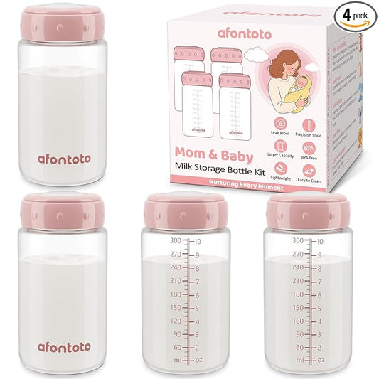 Natural Baby Bottles, BPA Free Breastmilk Storage Bottle for Momcozy Breast Milk Cooler & Fridge, Wide-Neck Breastfeeding Bottles Compatible with Spectra Pump Flanges, 10oz, 4 Pack