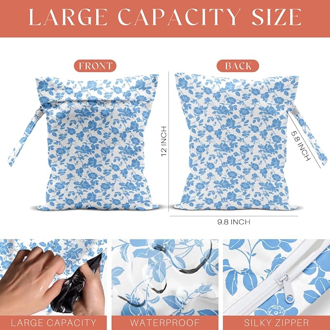 4 Pack Colorful Flowers Wet Bag Waterproof Washable Reusable Wet Dry Bag for Swimsuit Clothes Cloth Diaper Travel Beach Pool Yoga Gym Toiletries Gift for Women Bestie Coworker Birthday Christmas