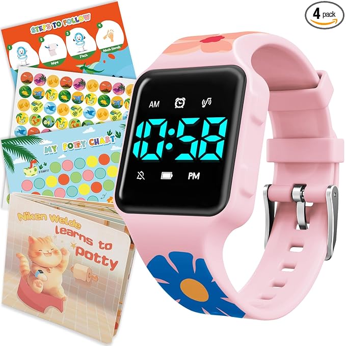 Toddler Potty Training Set – Potty Training Watch with Musical/Vibration Countdown Alerts, Fun Board Book, Progress Chart & Reward Stickers – Interactive Potty Training Kit for Kids Ages 2-6