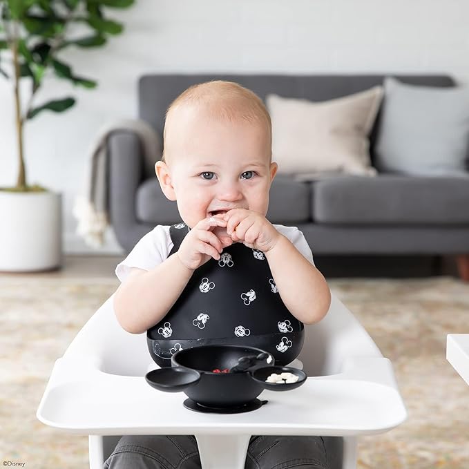 Bumkins Disney Bibs, Silicone Pocket for Babies, Baby Bib for Girl or Boy, for 6-24 Months Up to Toddler, Essential Must Have for Eating, Feeding, Baby Led Weaning Supplies, Mess Saving, Mickey Mouse