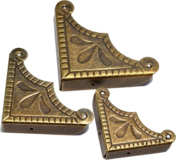 12 Pcs Vintage Bronze Corner Protectors Decorative Metal Edge Covers Antique Safety Guards Retro Right Angle Bracket with Nails for Furniture Edge Wood Case Corner Jewelry Box (Side Length:2-1/4")