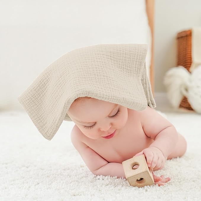 Bearmoss 6 Pack Muslin Burp Cloths for Baby, 100% Cotton Soft Large Burping Cloths for Unisex, Boy, Girl, 23.6" X 23.6" Newborn Essentials Absorbent Milk Spit Up Rags (Brown)