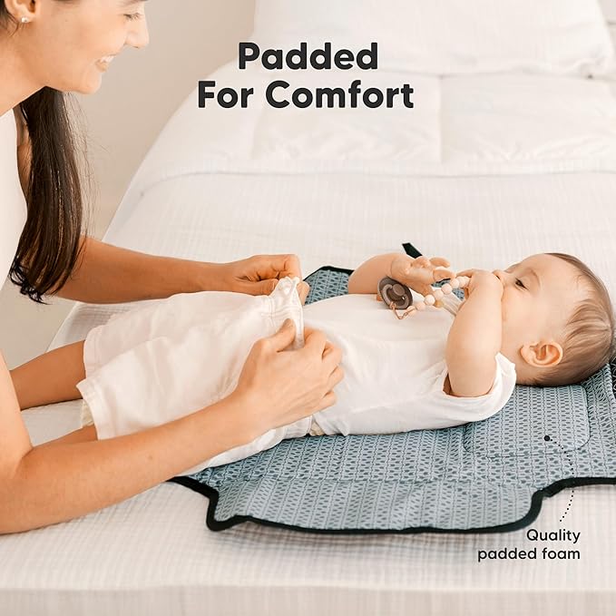 KeaBabies Portable Diaper Changing Pad, Travel, Car - Large Waterproof Baby Changing Mat, Wipeable, Padded, On The Go Travel Diaper Clutch Bag, Easy to Use Pockets for Newborn Essentials (Black Geo)