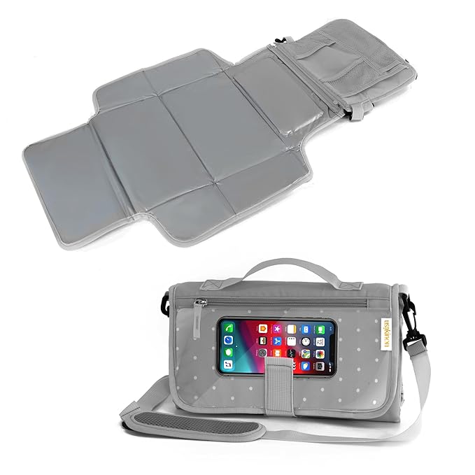 Portable Diaper Changing Mat, Fits Most Changing Tables, One-Hand Hook-and-Loop Fasteners, Front Touchscreen-Friendly Pocket, Grey
