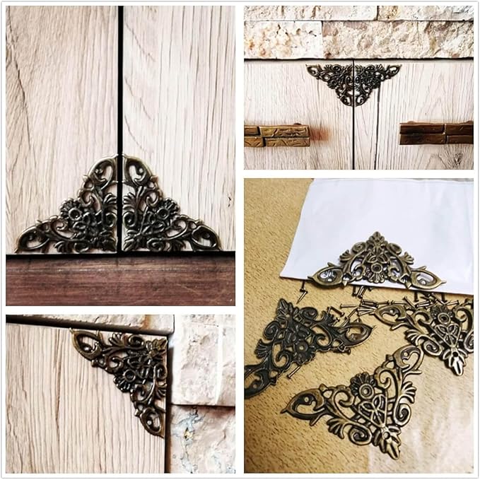 dophee 8Pcs Vintage Style Corner Protectors Guards Covers Triangle Connectors Embellishments for Jewelry Box Wooden Cases Wedding Book Decoration, 1.81"x1.81", Antique Bronze