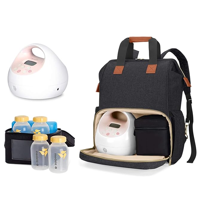 Teamoy Breast Pump Bag Compatible with Spectra S1,S2, Medela and Cooler Bag, Convertible Breast Pump Tote and Backpack with Laptop Sleeve for Working Moms, Black