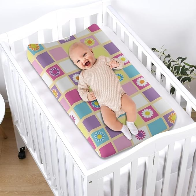 Daisy Checkered Changing Pad Cover for Baby Girls Boys Comfort Diaper Change Table Pad Covers Soft Changing Pad Sheets