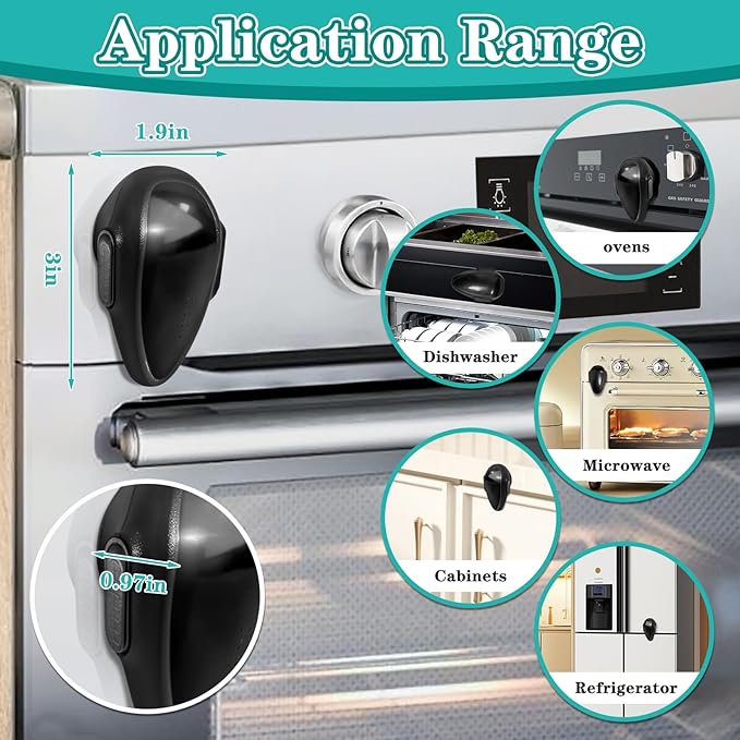 Oven Lock Child Safety - Premium Baby Proofing Oven Door Locks, Easy to Install & Use Durable and Heat-Resistant Material no Tools Need or Drill Oven Child Safety Lock (Black) - 2 Pack
