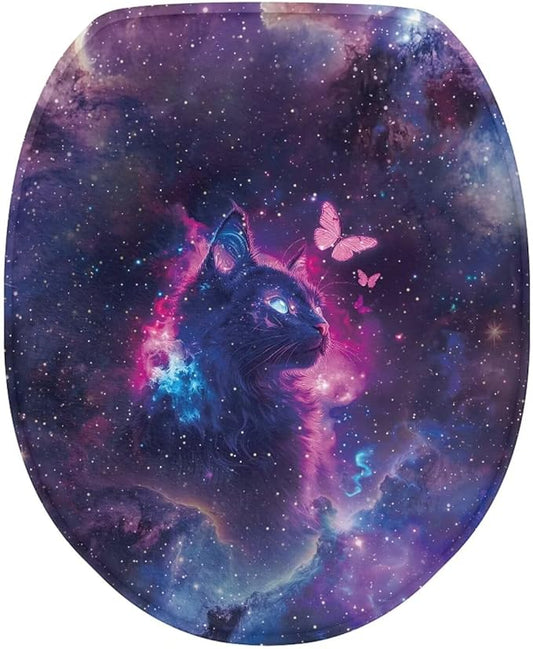 Toilet Lid Covers Soft Flannel Fabric Toilet Lid Cover Starry Cat Print Toilet Lid Cover Breathable Toilet Seat Covers for Bathroom Soft, Dustproof Seat Covers Keep Clean