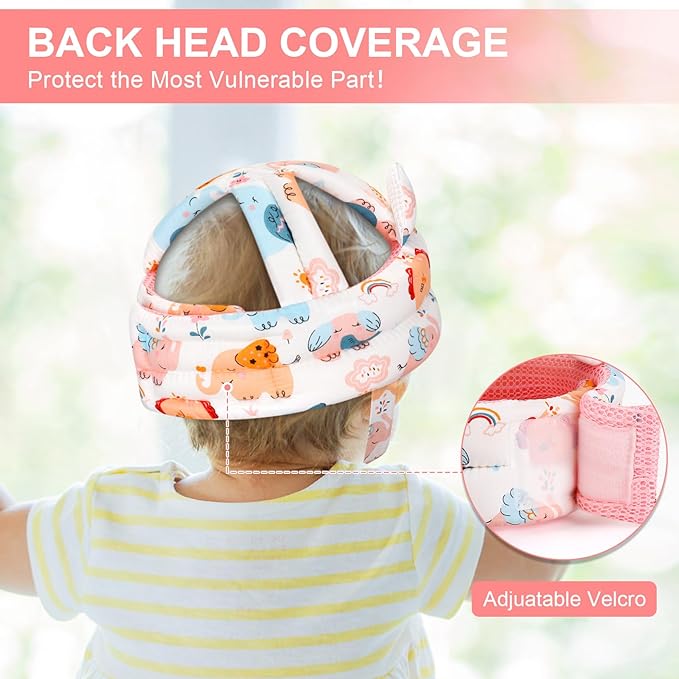 Accmor Baby Head Protector for Crawling Walking, Cute Baby Helmet Adjustable No Bumps Infant Safety Cap, Breathable Protective Kid Headguard Soft Cushion Anti-Collision Helmets for 6m-24m (Elephant)