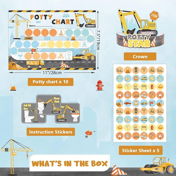 WERNNSAI Potty Training Chart - Construction Toilet Training Reward Chart with 270 Potty Training Stickers Crown Sticker Chart for Girls Toddler Kids Potty Training for Ideal Gift Birthday