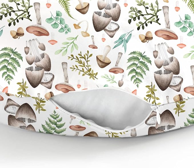 Vintage Mushroom Baby Nursing Pillow Covers for Boy Girl Retro Mushrooms Green Leaves Nursery Pillowcase for Breastfeeding Pillows Magical Plant Soft Stretchy Slipcovers for Newborn Infant