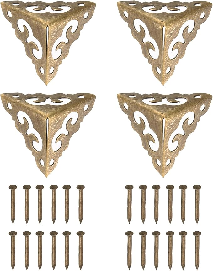 uxcell 4 Pcs Brass Edge Guard, 20mm Decorative Box Corner Cover, Corner Protector, Vintage Stair Dust Corners with Screws, Bronze