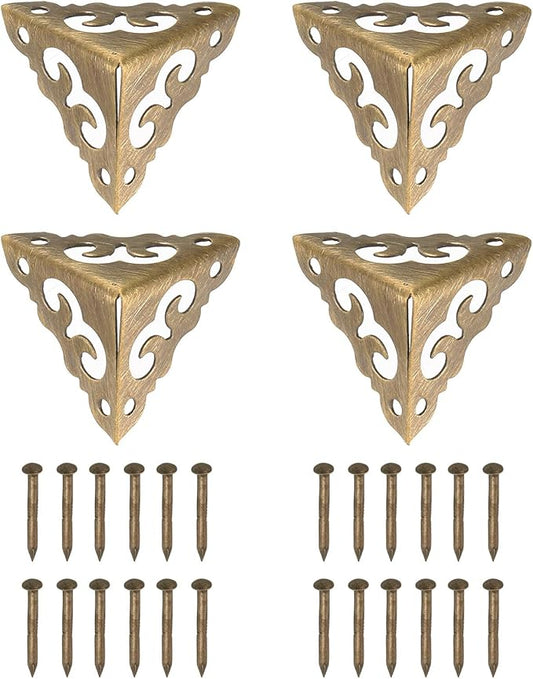 uxcell 4 Pcs Brass Edge Guard, 20mm Decorative Box Corner Cover, Corner Protector, Vintage Stair Dust Corners with Screws, Bronze
