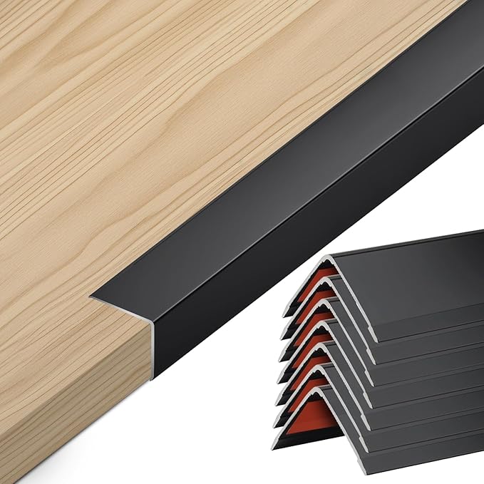 8PCS 17.5" Black Metal Corner Protector, Peel and Stick Aluminum Corner Guards L molding Tile Trim, Suit for Wall Door Frame Cabinet Baseboard Decor, Size 17.5in x 0.8in (Pack of 8)