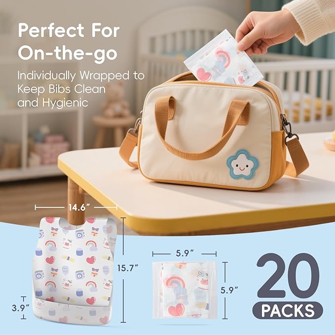 KIIS Disposable Baby Bibs, Waterproof Smock Bibs, Full Coverage for Toddlers & Kids, Mess-Free Feeding for Travel & Daycare