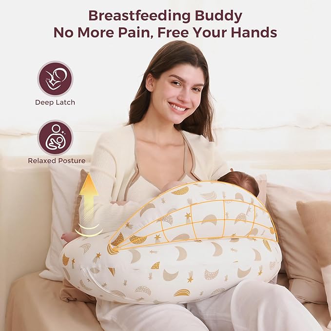 Momcozy Original Nursing Pillow for Breastfeeding-Innovative Safety Guard - Wider Feeding Pillows for More Support for Mom & Baby- Easier Nursing & Hand Free- Fit for All, Removable Cotton Cover