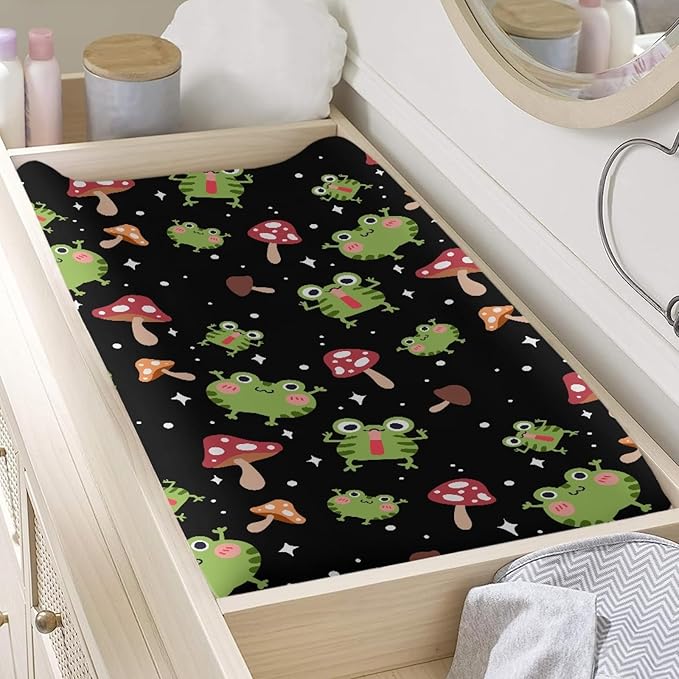 GOSTONG Mushroom Frog Baby Changing Table Cover for Toddlers Removable Soft Breathable Stretchy Diaper Changing Pad Sheets, Newborn Washable Changing Mat Covers