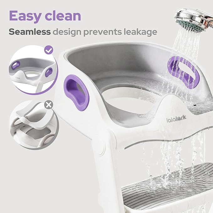 lalalark Potty Training Seat, 2-in-1 Toddler Toilet Seat with Steps, Upgrade Potty Step Stool for Toddler with Anti-slip Pad Step Stool, Extended Splash Guard, Foldable Potty Ladder Boys Girls, Purple