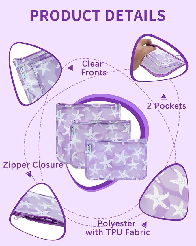 babygoal Waterproof Wet Dry Bags 2 Pack with 3pcs Clear Travel Bags for Beach, Baby Cloth Diapers, Swimsuit, Pump Parts, Pool, Gym, Toiletries,Makeup Cosmetics