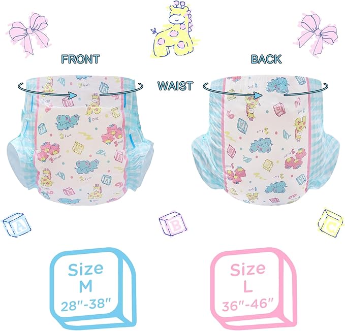 Littleforbig Adult Printed Diaper 2 Pieces - Vintage Baby Pattern (Large 36″-46″)