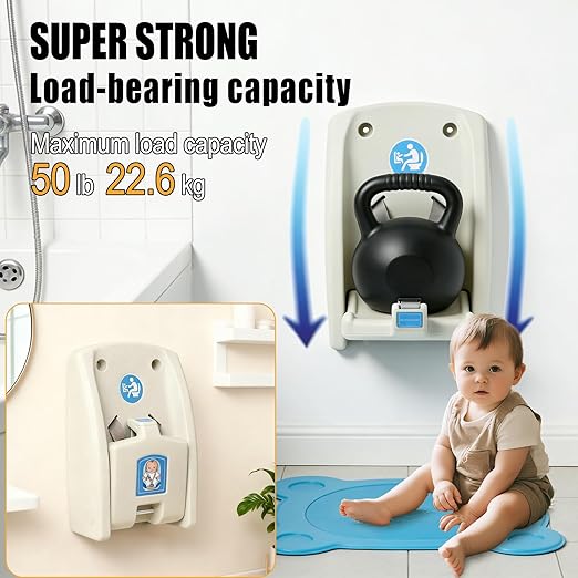 Wall-Mounted Public Bathroom Baby Seat - Foldable Child Protection Seat with Safety Buckle, Durable ABS Toddler Safety Seat