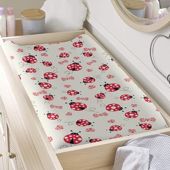 Ladybug Wipeable Changing Pad Cover Soft Cozy Baby Nursery Diaper Changing Pad Sheets Boys & Girls 16x32 Inch Home Accessories Gift for Friends
