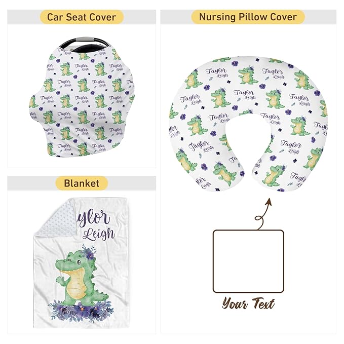 Dyoart Custom Baby Nursing Pillow Cover for Nursing, Green Dinosaur Removable Nursing Covers for Breastfeeding Pillows, Ultra Soft Comfortable Slipcover for Newborn Baby Boys and Girls