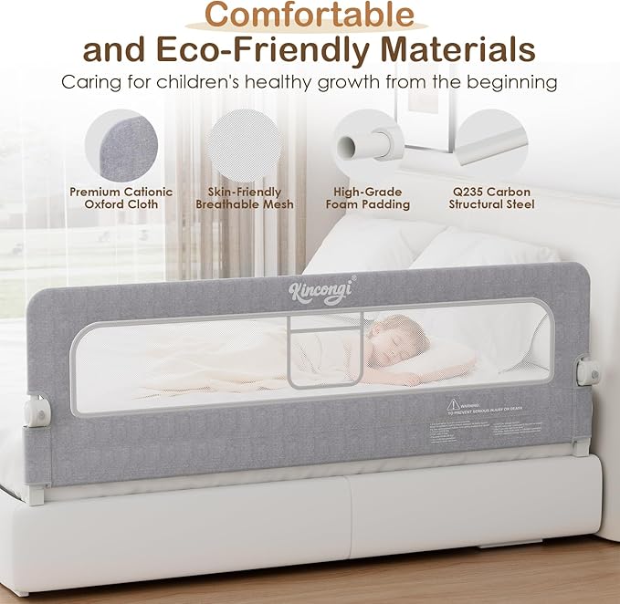 Bed Rail for Toddlers, 71 Inch Swing Down Toddler Bed Rails with Wider U-Shape Base, Breathable Baby Bed Rail Guard for King, Queen, Full, Twin Bed Rail for Baby