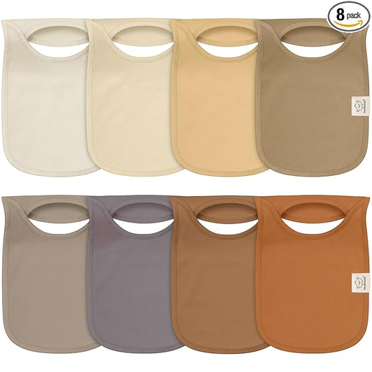 KeaBabies 8-Pack Bibs for Baby Girl, Boy - Pullover Large Baby Bibs for Drooling and Teething Infant, Newborn, Soft & Absorbent Organic Cotton, Long Torso Coverage Keep Toddler Clean & Dry(Terracotta)