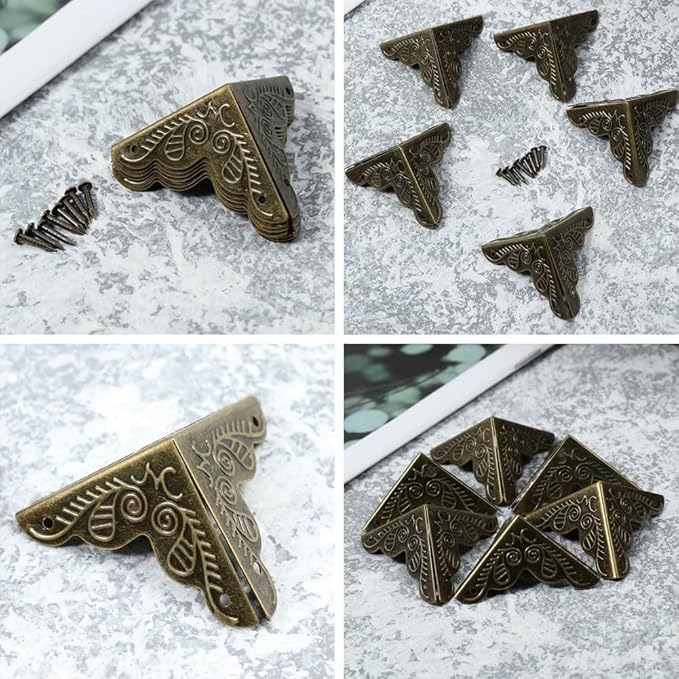 50PCS Dust Catchers for Stairs, Edge Corner Cover with Screws, Table Corner Protectors, Antique Stairs Dust Corners Decorative, for Tables, Walls & Baseboards (Gold, 1.38in)