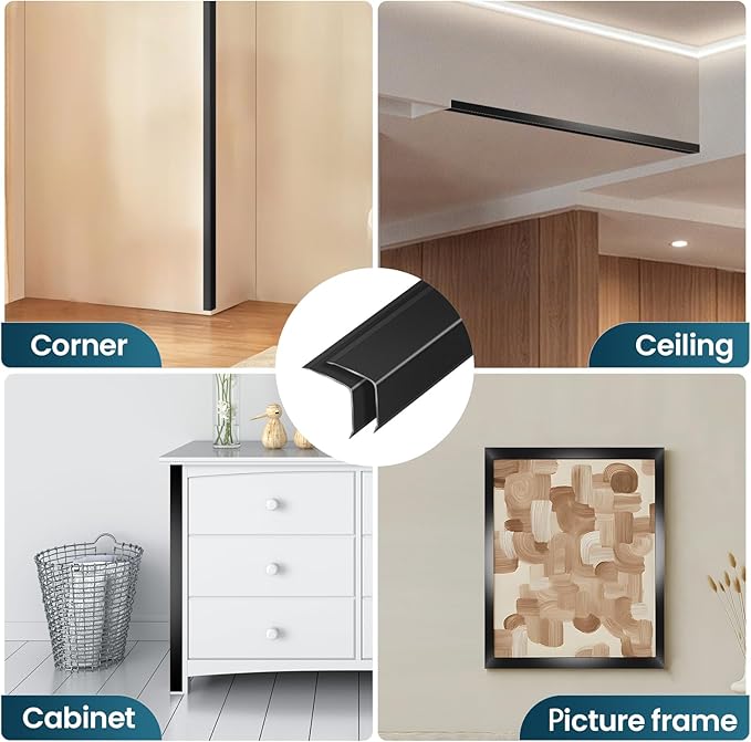 4PCS 36" Black Metal Corner Protector, Peel and Stick Aluminum Corner Guards L molding Tile Trim, Suit for Wall Door Frame Cabinet Baseboard Decor, Size 36in x 0.8in (Pack of 4)