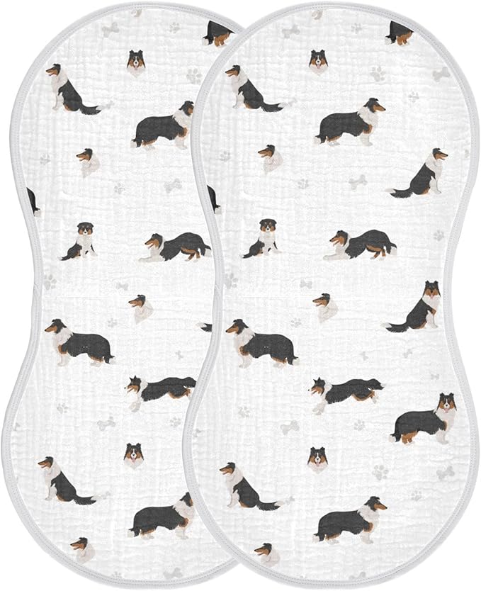 vvfelixl Baby Burp Cloths Rough Collie Dog Baby Newborn Cotton Burping Cloths Set Baby Washcloths 4 Pack