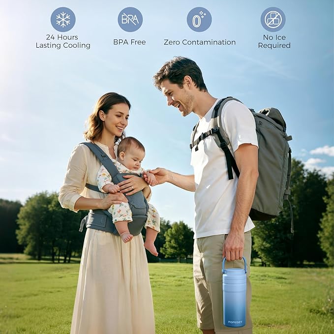 Momcozy Portable Breast Milk Cooler for Travel, 24H Ice-Free Cooling Breastmilk Storage Bottles Container, 12oz Leak Proof Outdoor Small Freezer, Baby Breastfeeding Essential for New Moms