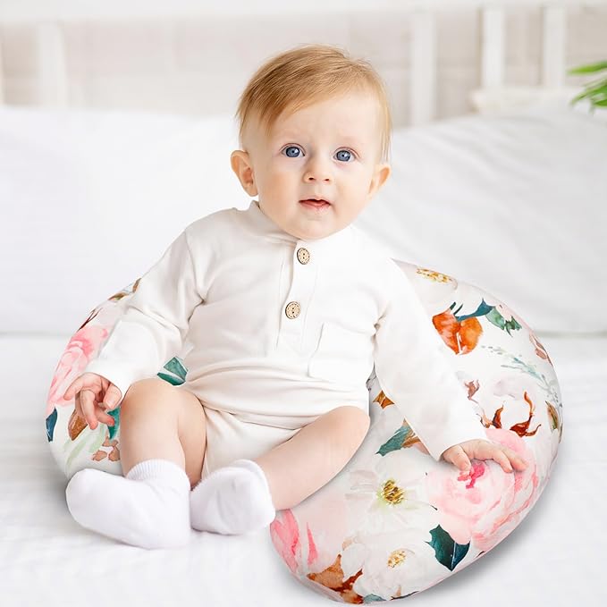 DILIMI Nursing Pillow Cover, Soft Stretchy Nursing Covers for Breastfeeding Pillows, 1 Pack Reversible Removable Slipcover for Baby Boy and Girls, Floral