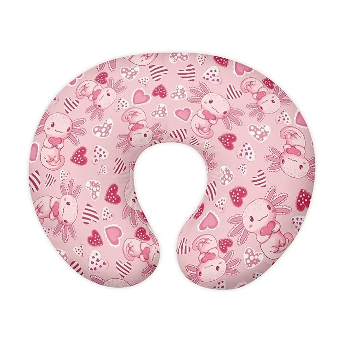 Pink Axolotl and Love Heart Breastfeeding Pillow Cover Slipcover for Breastfeeding Pillows, Soft and Stretchy Safely Breastfeeding Pillow Cover Breathable and Washable